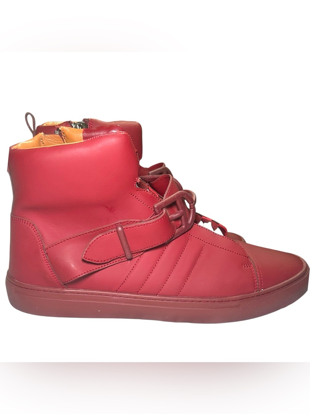 Men's BALLY Size 11.5 Burgundy Leather Horsebit Strap Heilwing High Top Sneakers